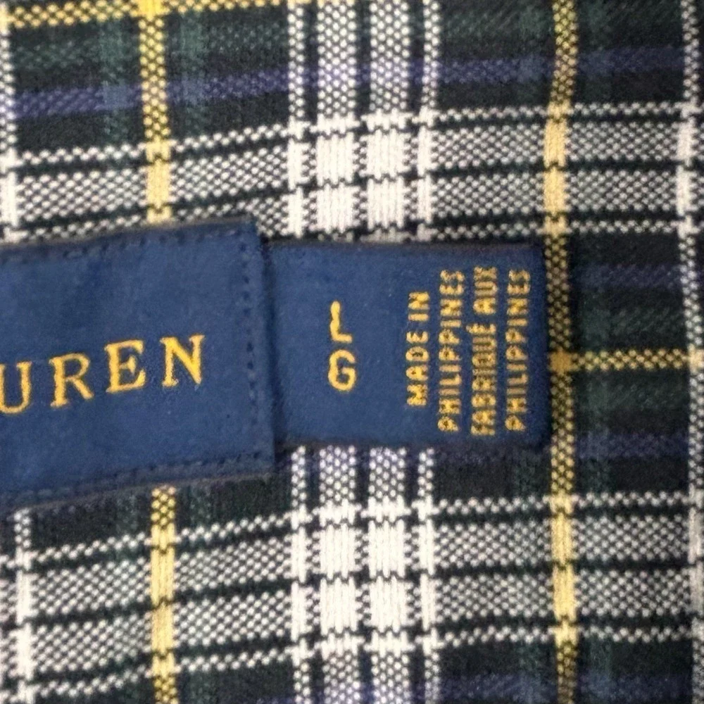 Polo Ralph Lauren Shirt Mens Large L Green Blue Plaid Long Sleeve Button Down